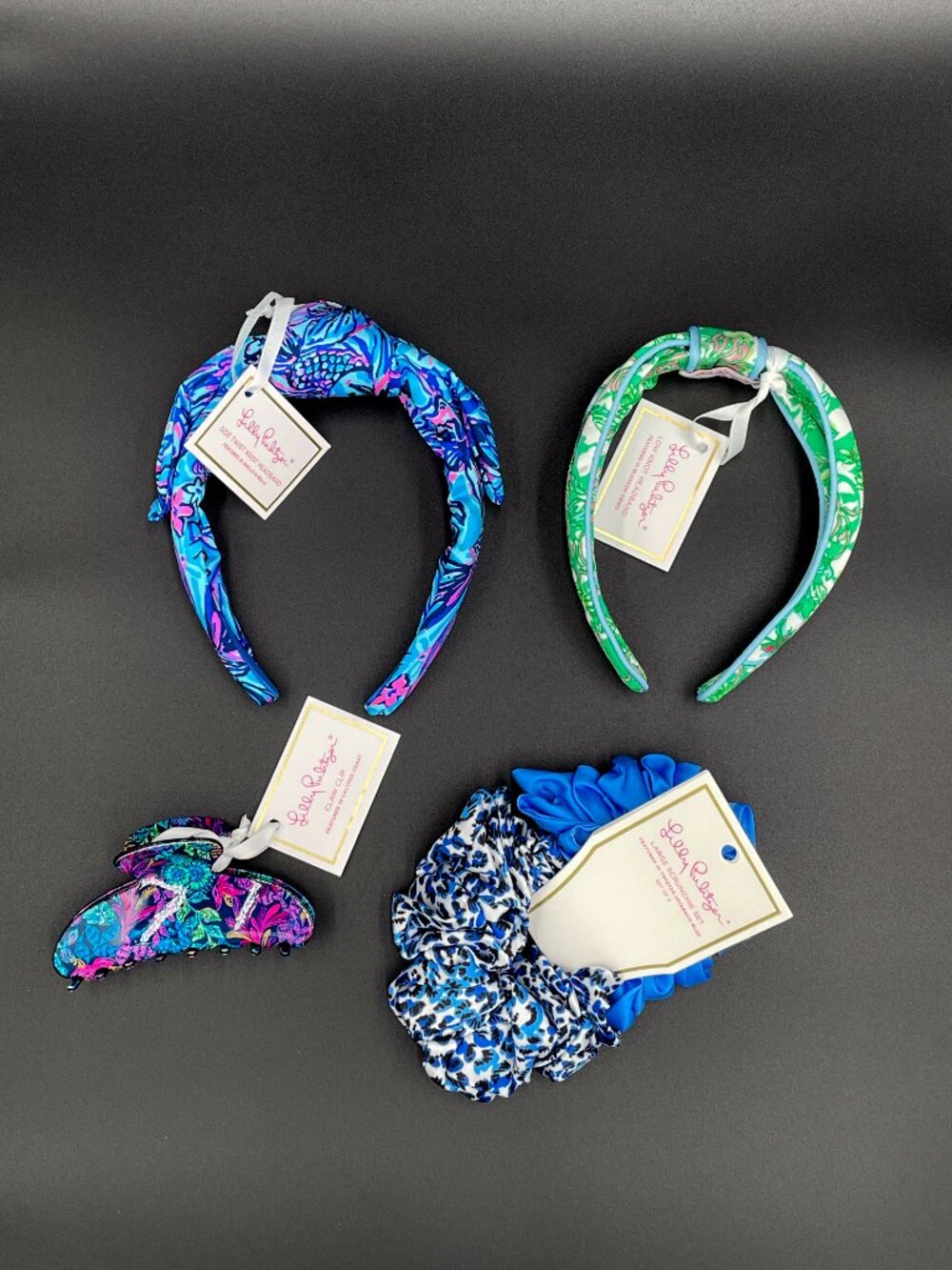 NWT Lilly Pulitzer 4-Piece Hair Accessory Lot Headbands Scrunchie Claw Clip